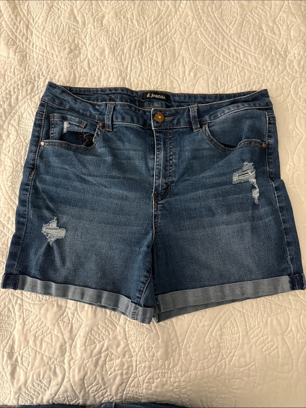 d. jeans Dark Blue Distressed Cuffed Denim Shorts